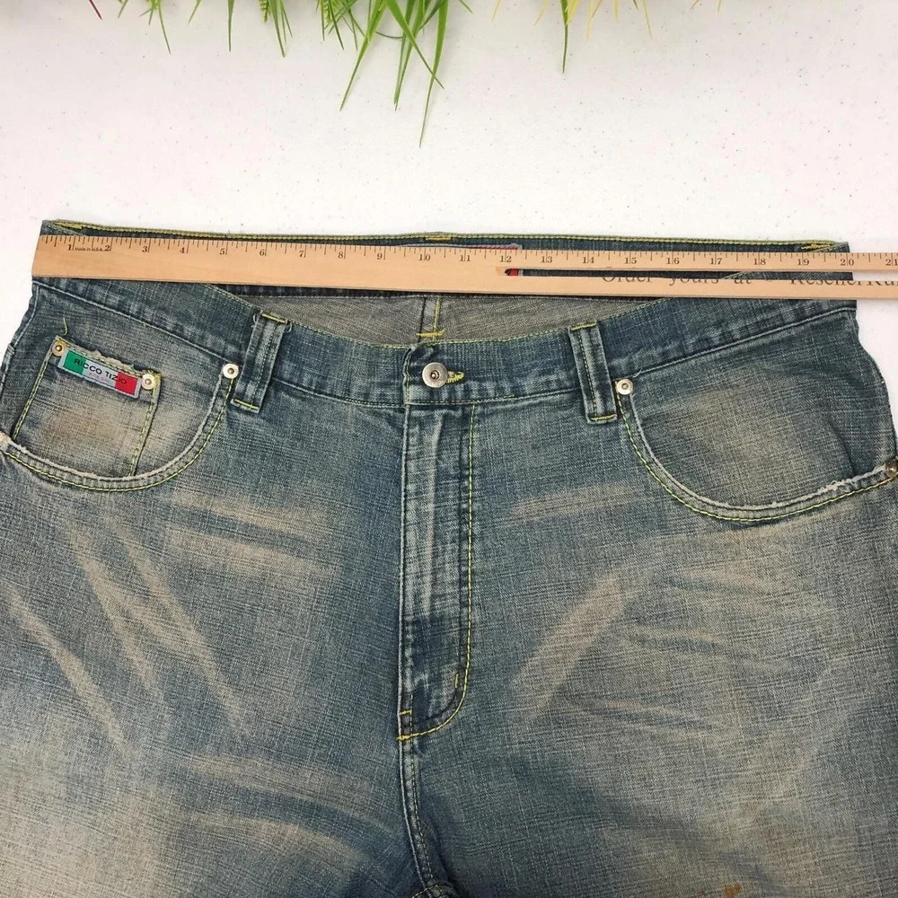 Ricco Tizio Rich Guy Jeans Mens 40x30 Blue Relaxed Straight Denim Distressed